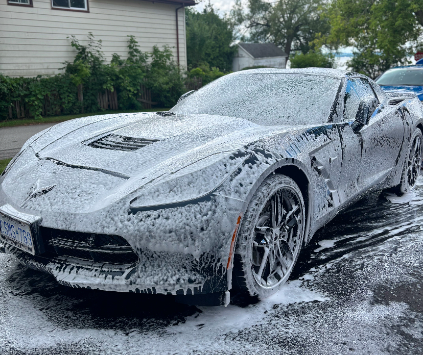 Corvette being foam washed